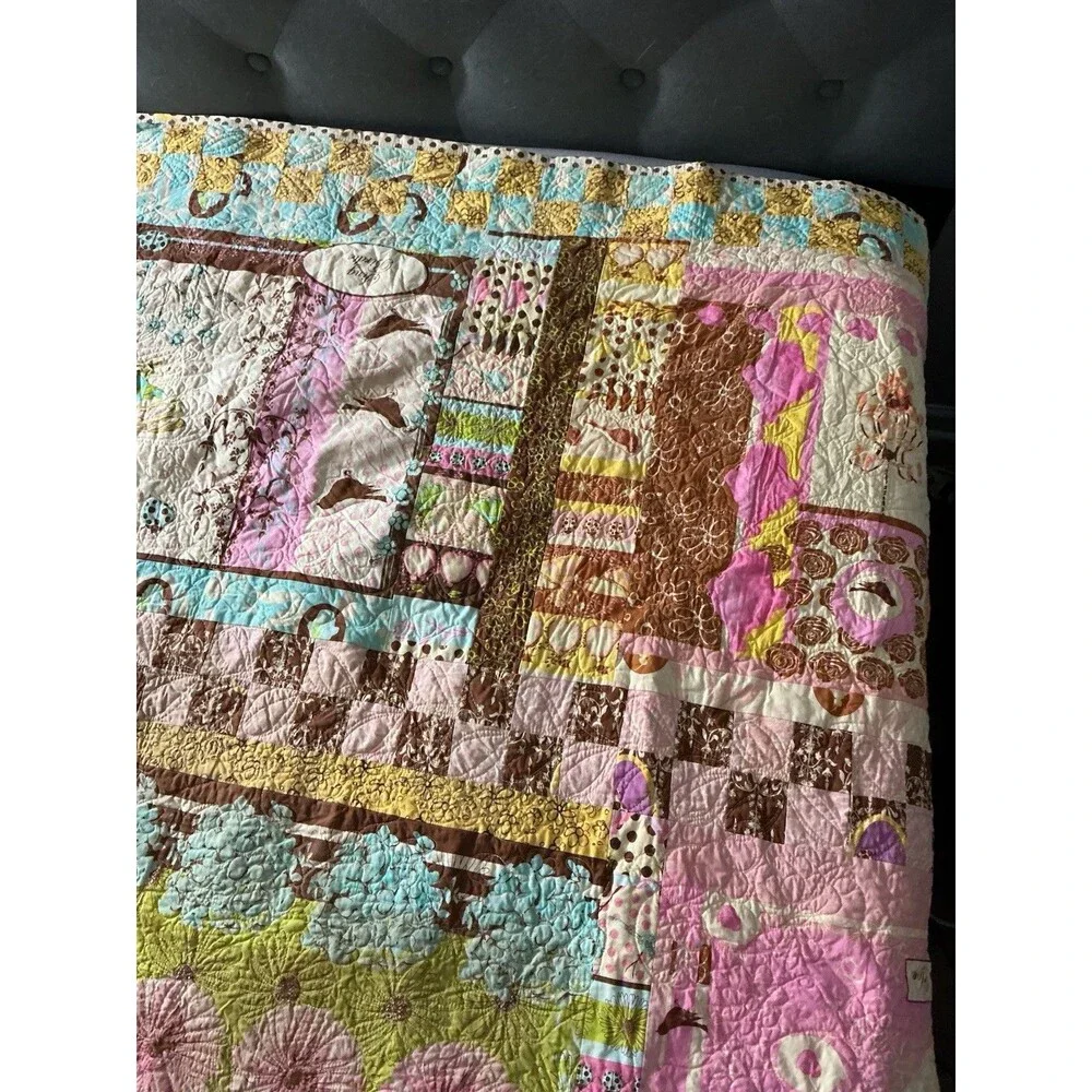2009 Handmade Patchwork Quilt 86x74 Floral  Appliqué Machine Signed Quilted READ